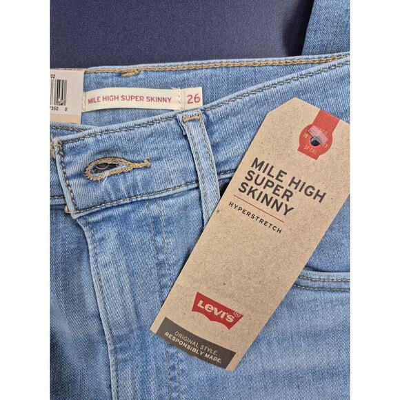 NWT Levi Strauss Mile High Super Skinny High Waist Blue Jeans Sz 2 M 26x30 - Picture 4 of 7